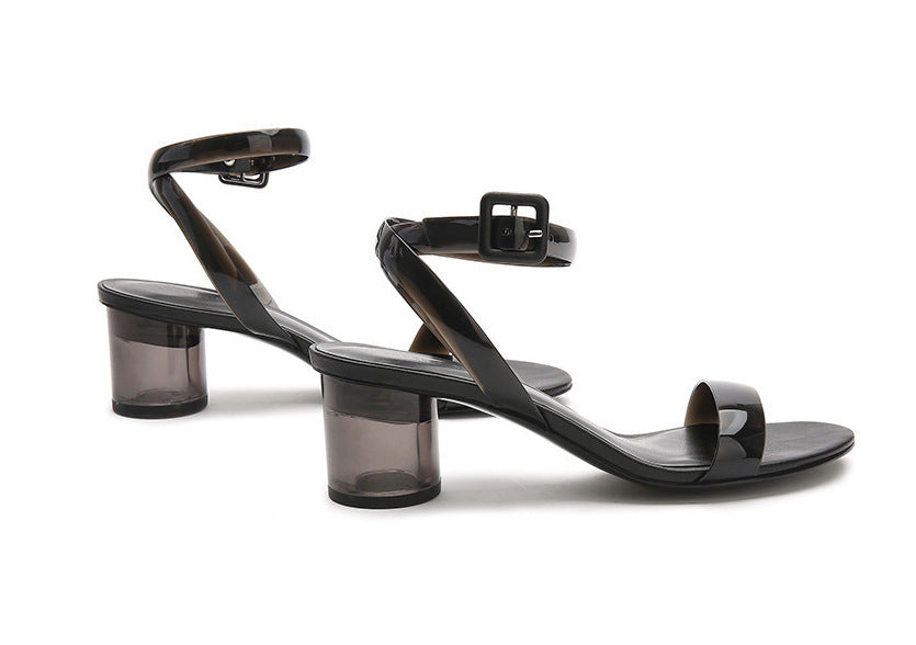Simple Word With Transparent Round Heel Sandals High Heels