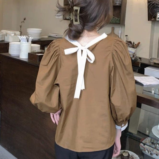 New Korean-style Loose-fit French Retro Long-sleeve Shirt