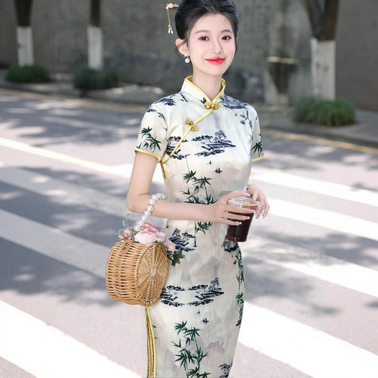 New Summer Cheongsam A Long Vintage-style Youthful And Modernized Dress