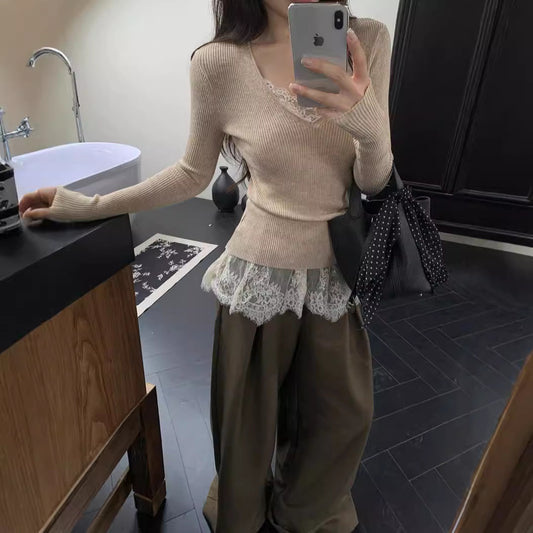 V-neck Socialite Style Beautiful Lace Small Sling