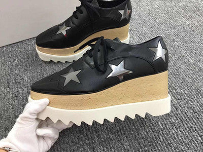Sponge Cake High-heeled Wedge-heel Platform Star Square Toe Single Shoes Women