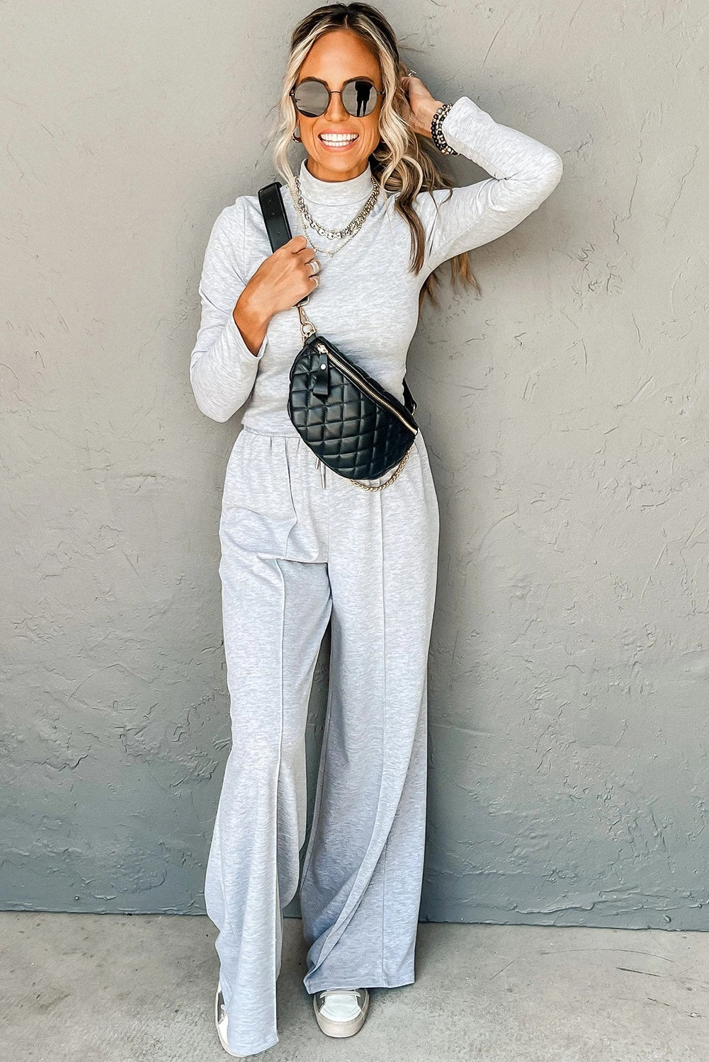 Women's Turtleneck Long Sleeve Top And Trousers Suit