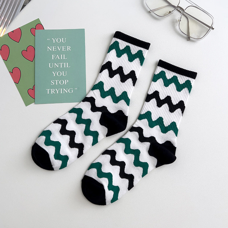 Green Women's Sports Stockings Japanese Big C Letter
