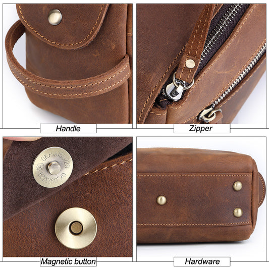 Crazy Horse Leather Multifunctional Storage Bag Casual Fashion