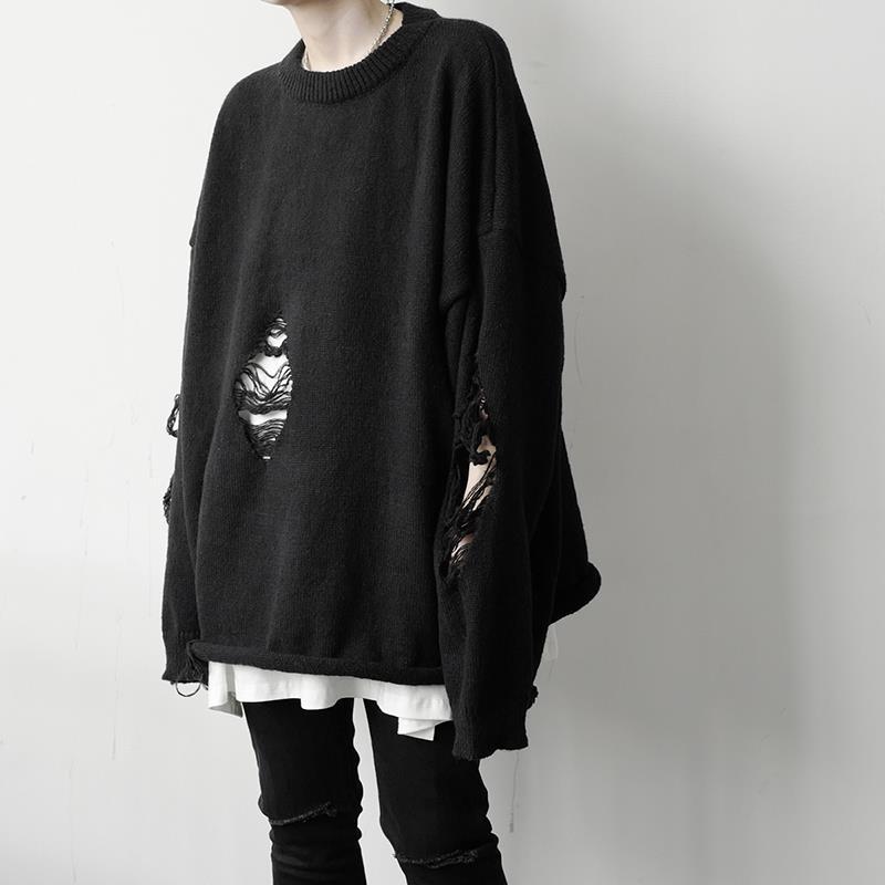 Solid Color Torn Sweater For Men In Autumn And Winter