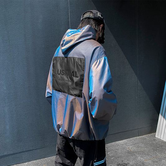 Reflective Chameleon Hooded Loose Work Jacket