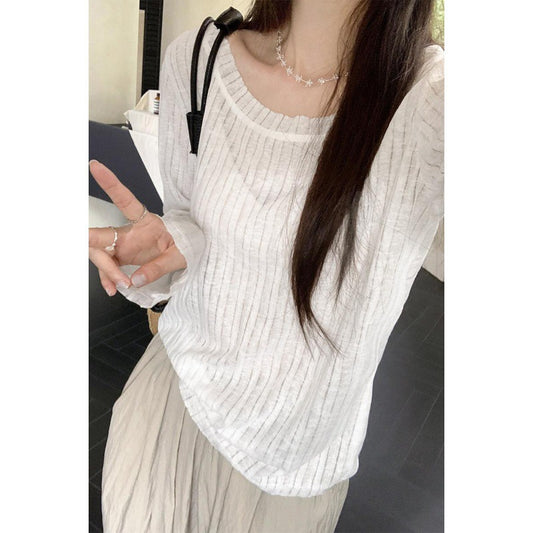 Thin Striped Loose All-matching Long Sleeve Top