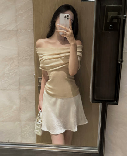 Oblique Cut Satin Crepe Skirt Acetate