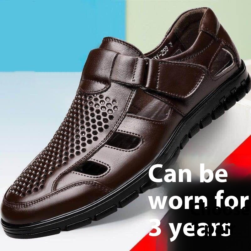 Men's Business Casual Hollow Work With Holes Leather Sandals