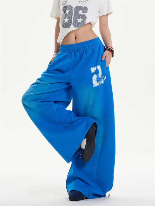 Distressed Letters Printed Drawstring Loose Straight Sweatpants