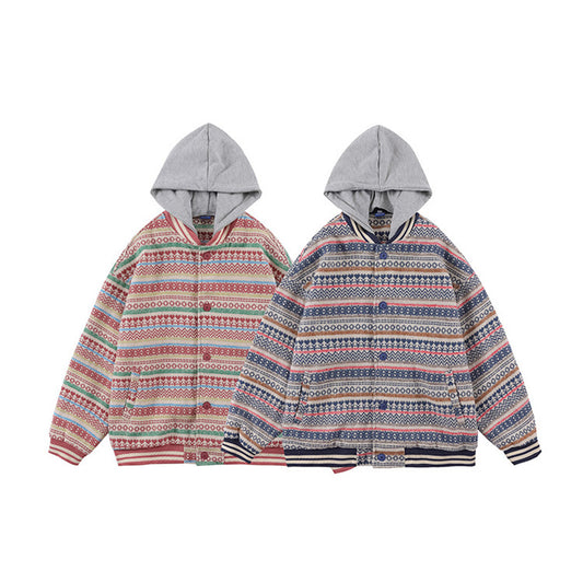 Women's Retro Woolen Striped Baseball Jacket