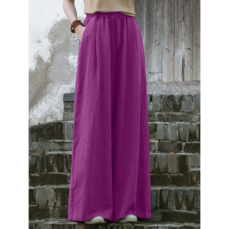 Women's Casual Retro Cotton And Linen Wide-leg Trousers