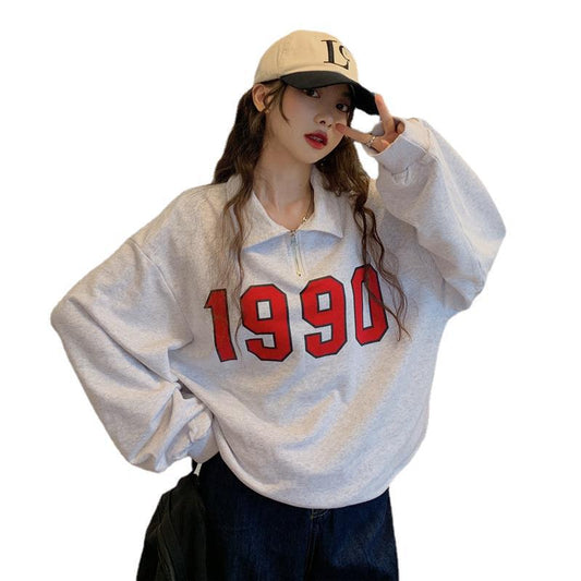Retro Polotröje med Halv Lynlås og Lange Ærmer til Kvinder