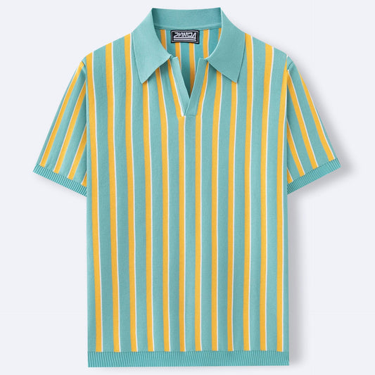 Stribet Strikket Poloshirt med Revers i Høj Kvalitet til Sommer