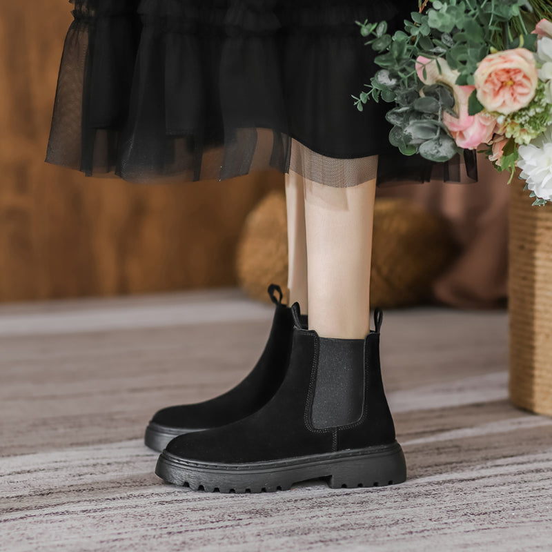 Women's British Style Leather Platform Martin Boots