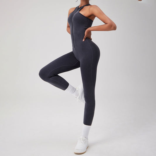 Nude Feel Zipper Quick-drying Wicking Beauty Back Yoga Jumpsuit