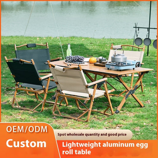 Aluminum Alloy Outdoor Foldable Egg Roll Table Portable Camping Picnic Chair