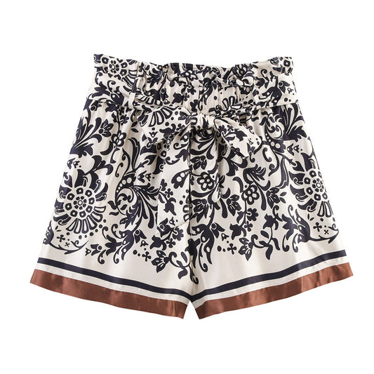 Ethnic Style Silk Satin Textured Printed Shorts