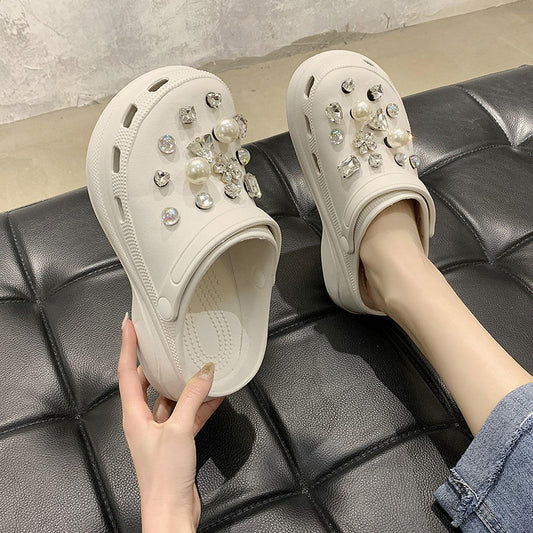 Hole Shoes Women's Summer Thick-soled Increased Outer Wear Baotou Slippers