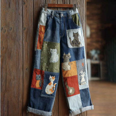 Plus-size Kvinders Moderne Casual Slim-fit Faux Denim Vide Ben Bukser Til Europæiske Og Amerikanske Stile