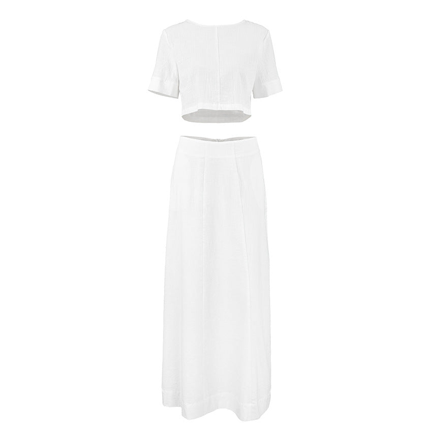 Fashion White Short Sleeve T-shirt Dress Set For Women