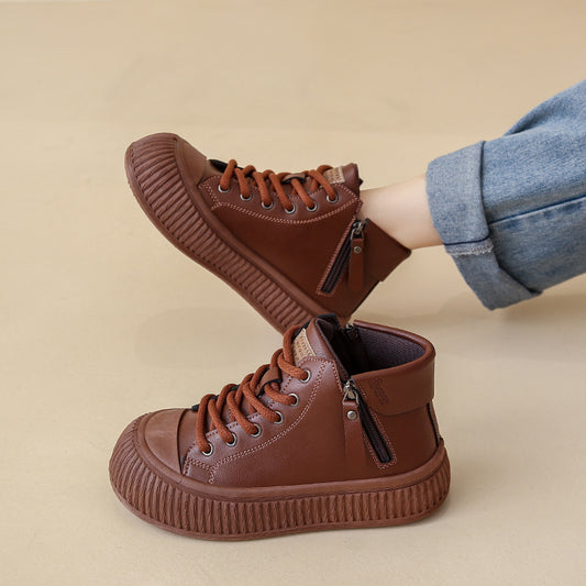 Women's Side Zipper White Shoes Casual Sports Skate Shoes