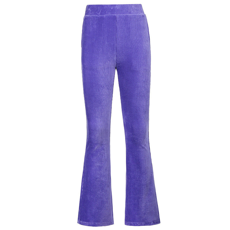 Women's High Waist Pockets Loose And Slim Corduroy Casual Trousers