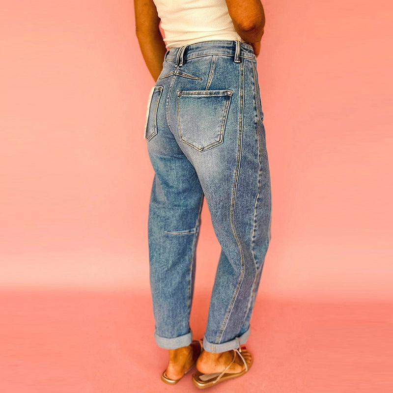 Versatile Slim-fit Rolled Hem Jeans For Women