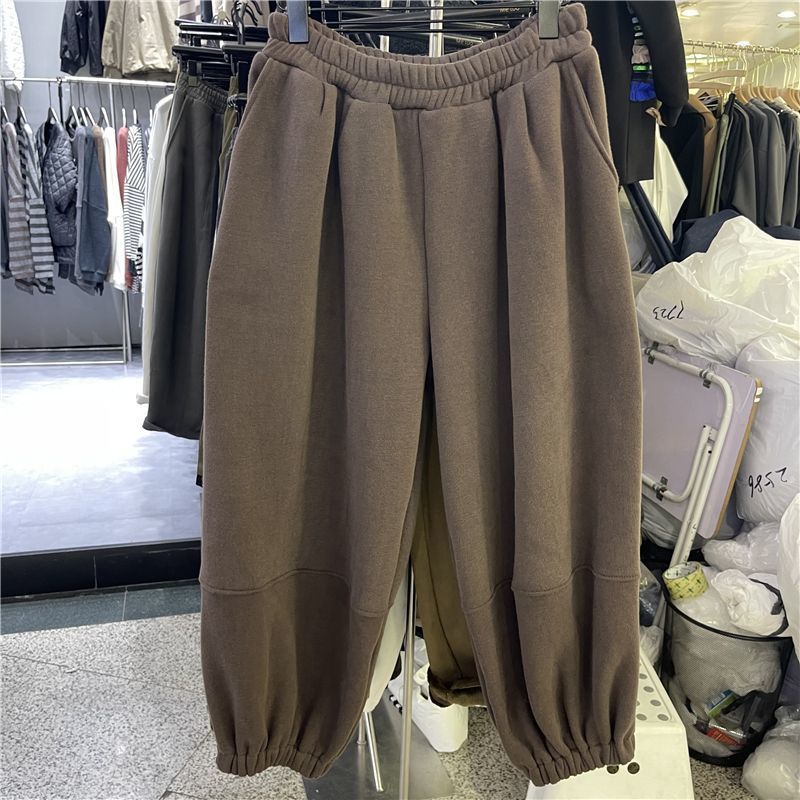 Large Size Women's 300 Jin Plus Fleece Thickened Bundle Feet Haren Pants