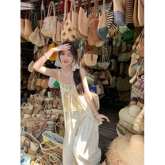 Bohemian Style Fake Two-piece Cutout Sling Vest For Women