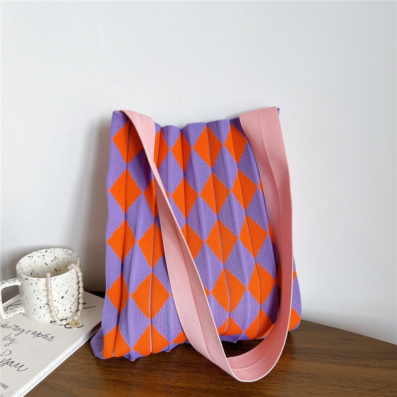 FallWinter Special-interest Design Two-tone Plaid Foldable Shoulder Bag For Women