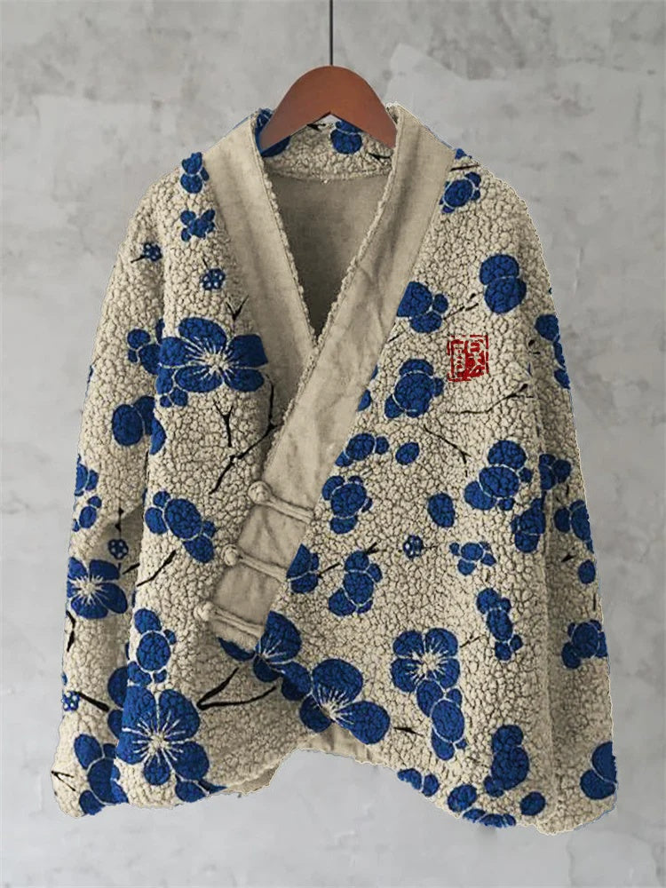 Womens Printed Kimono Cardigan Fleece Jacket Fashionable Womens Outerwear