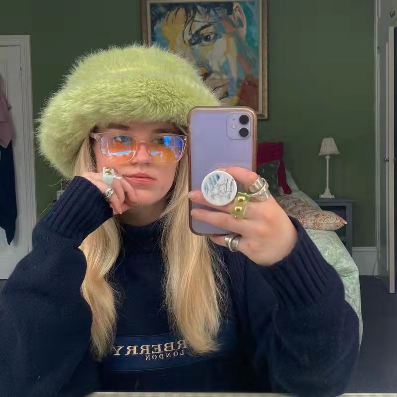 Plush Hat Fur Big Round Hat Winter