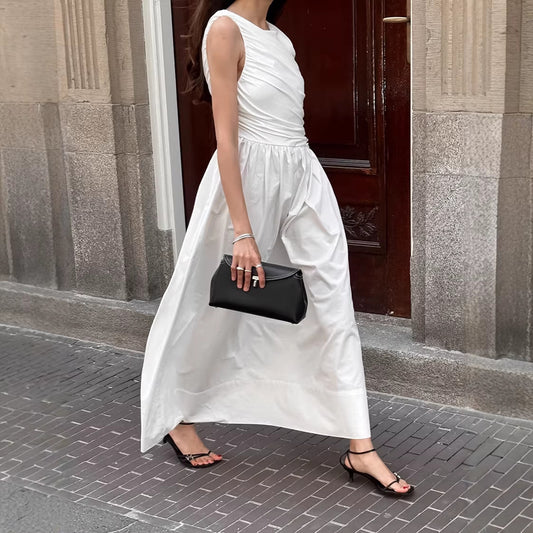 French-style Summer Cotton Crew-Neck Sleeveless Tank Dress For Women