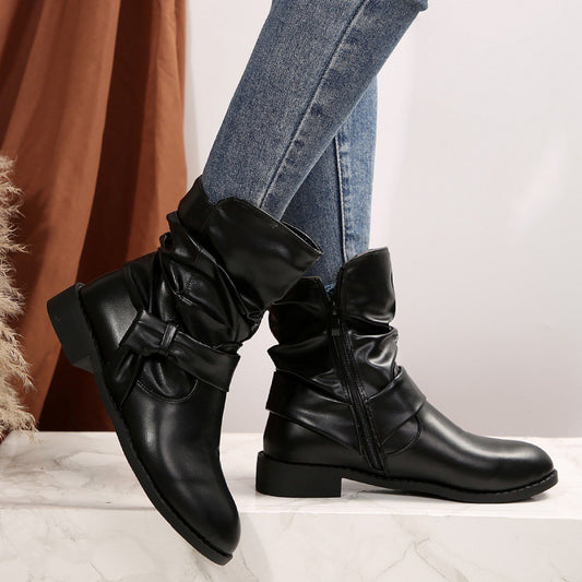 Round Toe Flat Bottom Fleece-lined Warm Plus Size Martin Boots