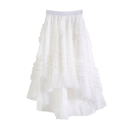 Irregular Fashion Solid Color Mesh Skirt