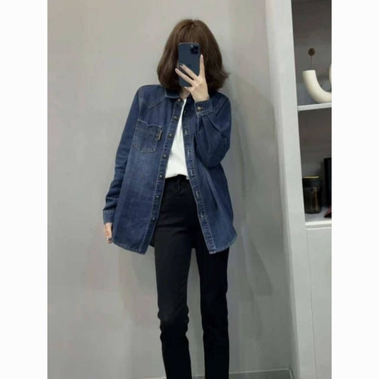 Women's Loose-Fitting Layered Casual Padded Denim Shirt