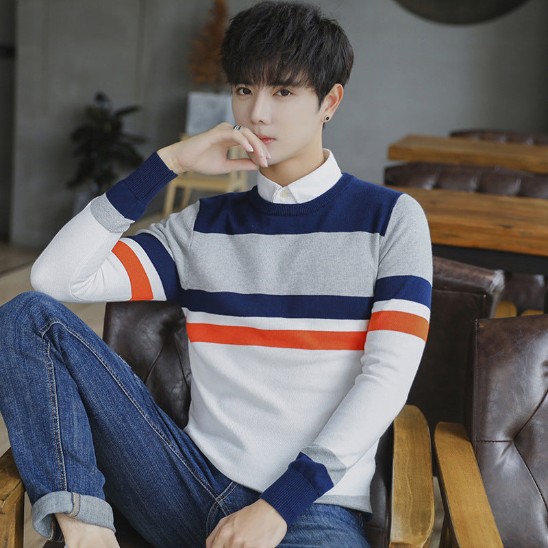 New Sweater Men's Round Neck Sweater Casual All-Match Base Sweater