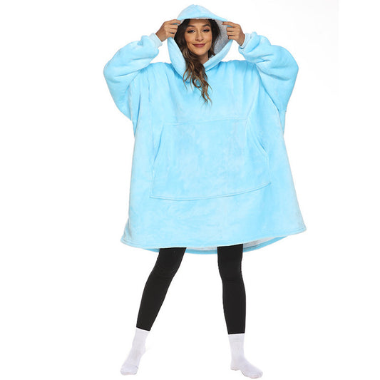 Solid-color Winter Fleece-lined Extra-thick Lazy Blanket For Watching TV