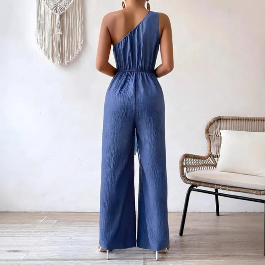 Jumpsuit til kvinder med brede ben, skulderstropper og bindebånd i taljen