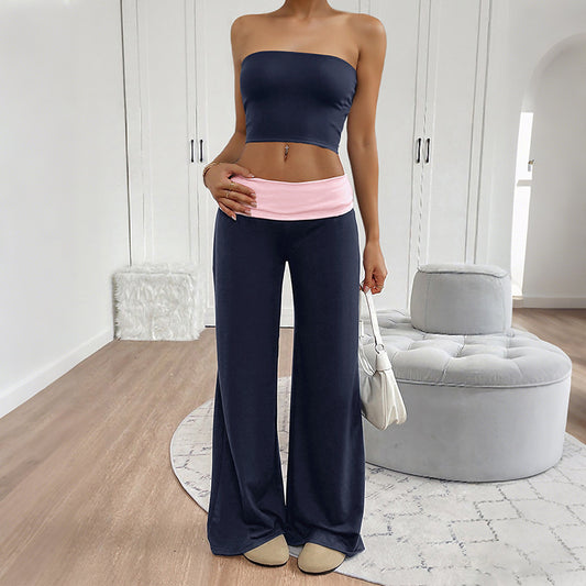 New Sweet And Cool Casual Two-piece Contrast-color Lounge Pants Set