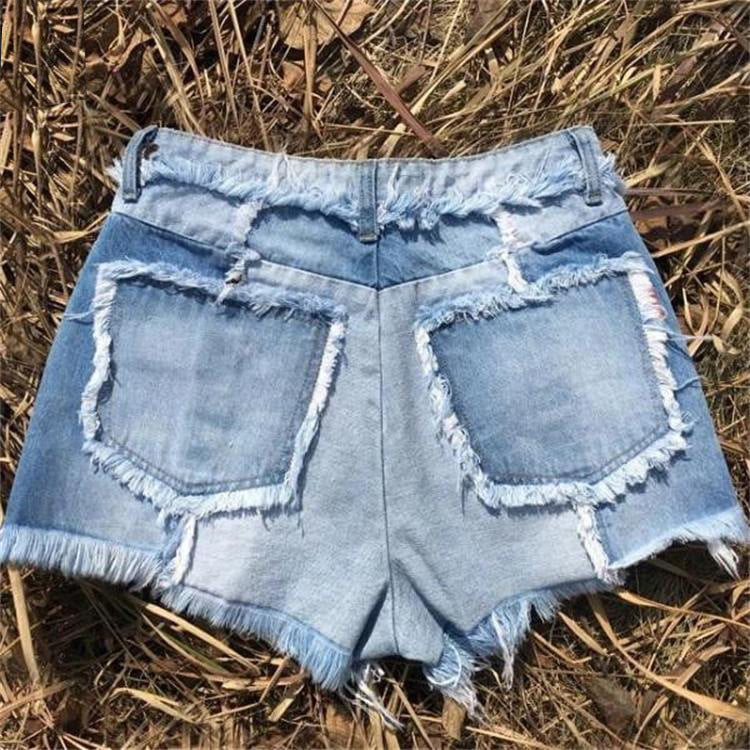 Womens Sexy Spliced Fringe Denim Shorts