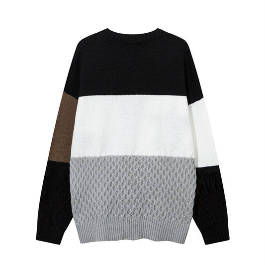 Contrast Color Tassel V-neck Knitted Cardigan Men's Coat