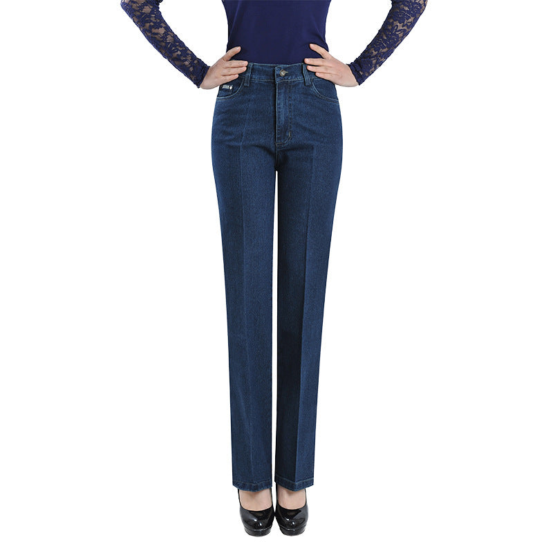 Fall Winter Women's Trousers Stretch Straight Leg Slim High Waisted Jeans