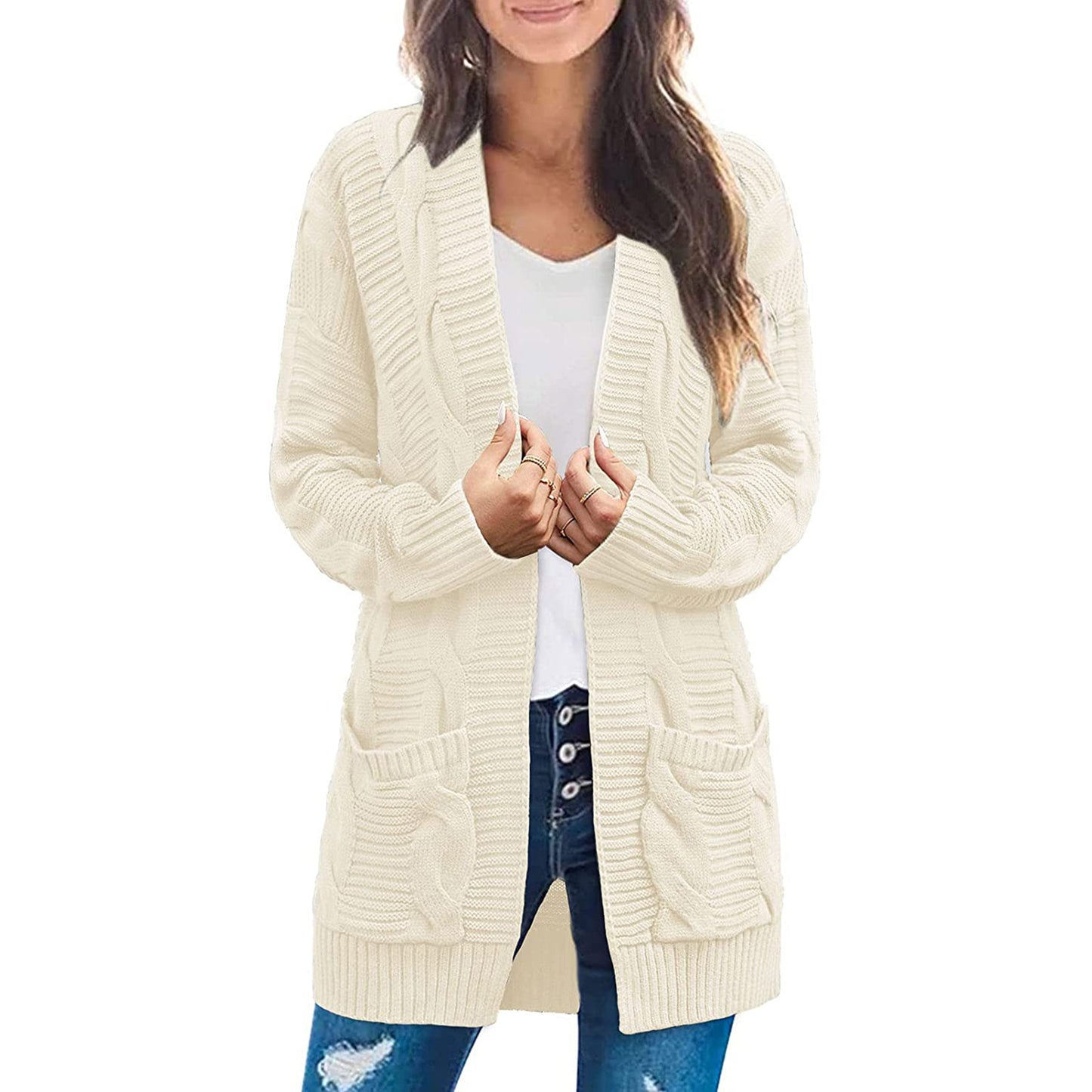 Plus Size Women's Coat Twist Double Pocket Cardigan Sweater