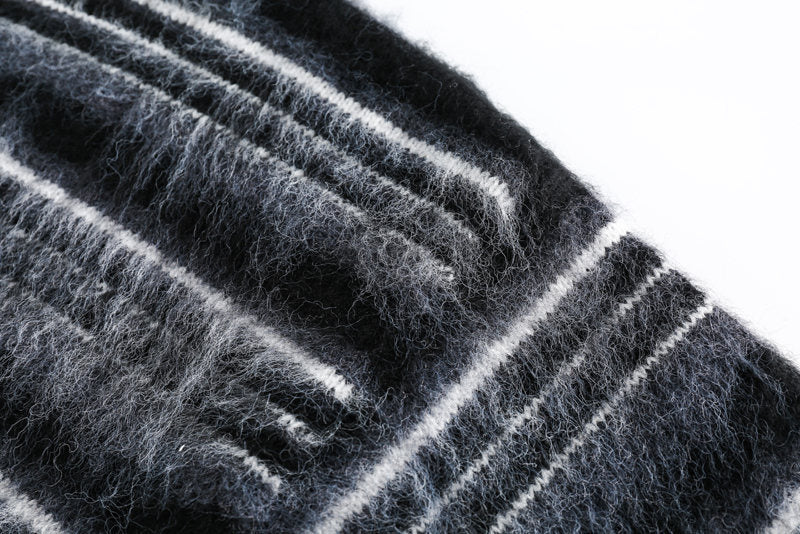 Mohair Round Neck Pullover Stripe Sweater