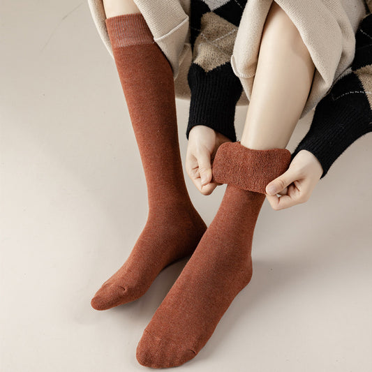 Knee High Brushed Women's Solid Cotton Stockings