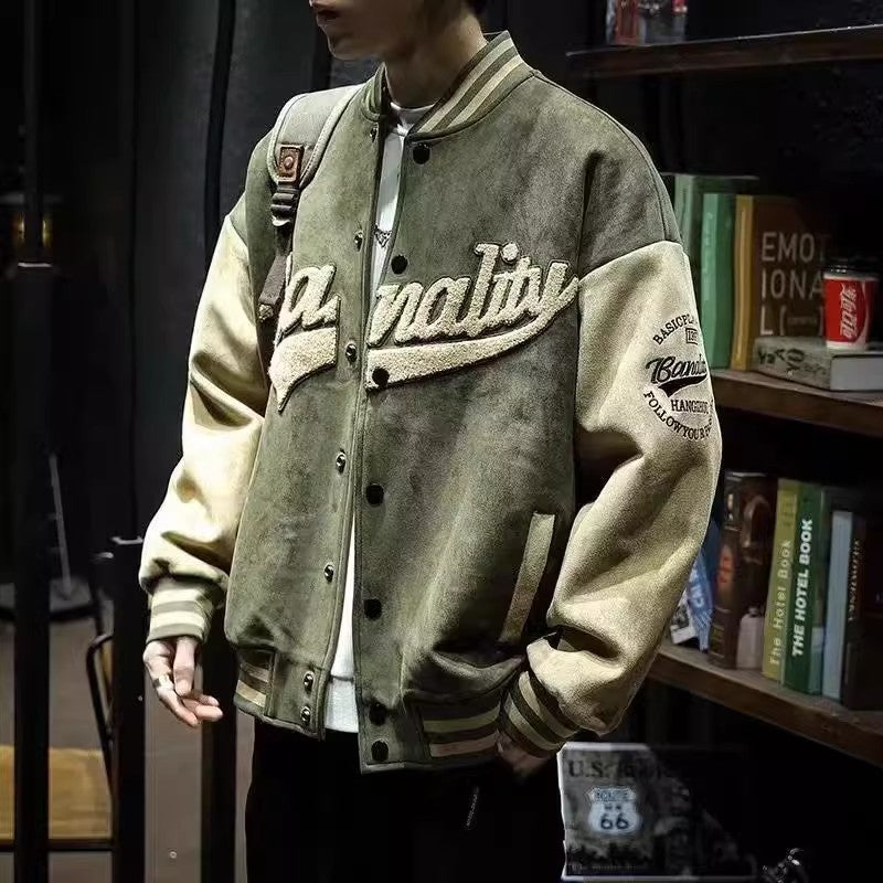 Deerskin Fashion Standing Neck Windproof Sports Baseball Jersey For Men