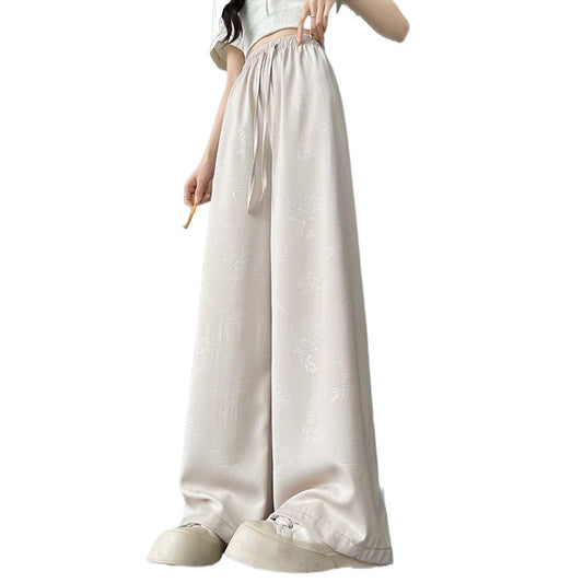 High Waist Casual Acetate Straight Drooping Wide Leg Pants