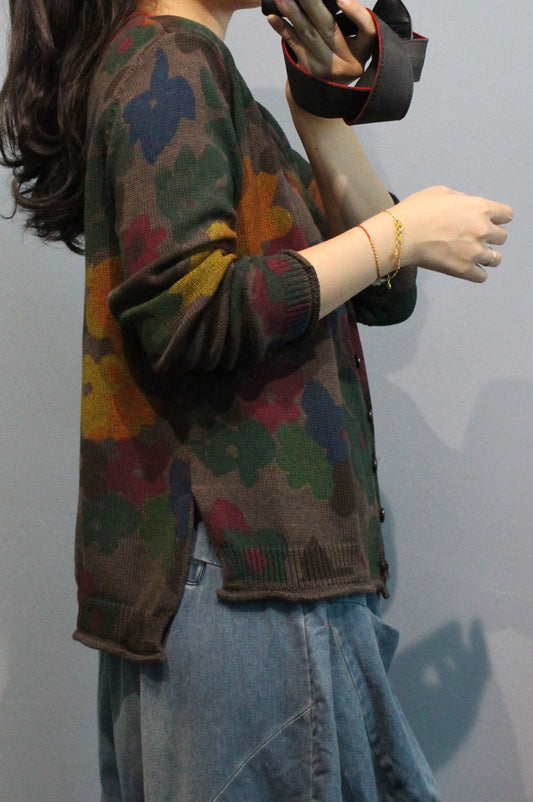 Women's Lazy Style Floral Knitted Cardigan